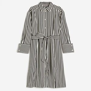 H&M Black and White Striped Midi Tie-Belt Shirt Dress Size S